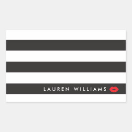 Luxeブラック/ホワイトストライプズRed Lipsメイクアップアーティスト 長方形シール