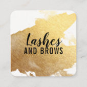 LUXEミニマリストのグラムフェイク金ゴールドフォイルのスプラッシュブラック スクエア名刺 (正面)