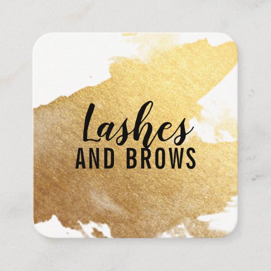 LUXEミニマリストのグラムフェイク金ゴールドフォイルのスプラッシュブラック スクエア名刺 (正面)