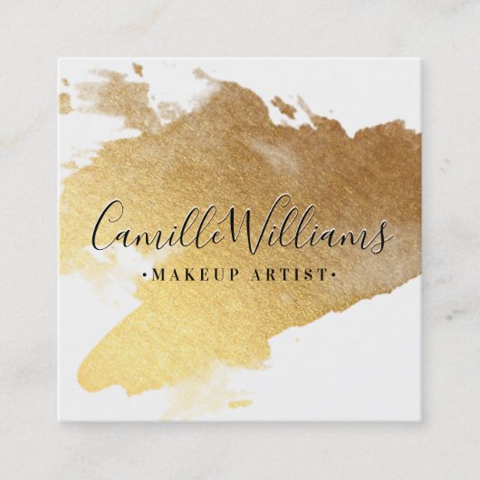LUXEミニマリストのグラムフェイク金ゴールドフォイルのスプラッシュブラック スクエア名刺 (正面)