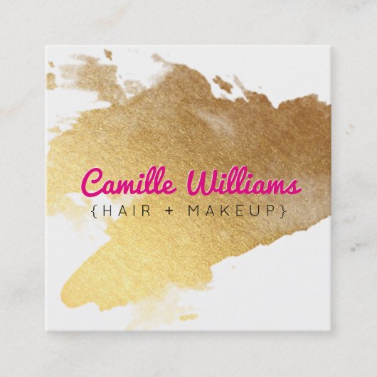 LUXEミニマリストのグラムフェイク金ゴールドホイルのスプラッシュピンク スクエア名刺 (正面)
