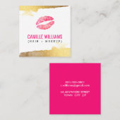 LUXEミニマリストLUXE金ゴールドピンク水彩キス スクエア名刺 (正面/裏面)