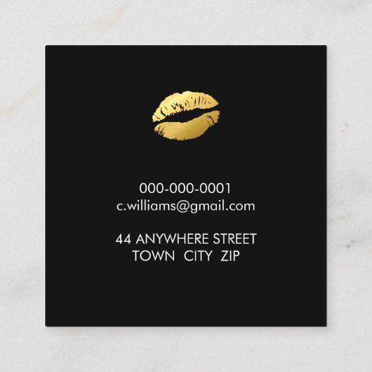 LUXEミニマル金ゴールドスプラッシュかわいいキス唇 スクエア名刺 (裏面)