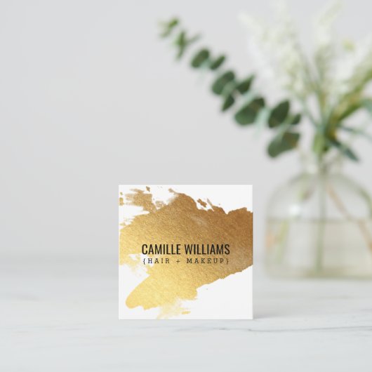 LUXEミニマル金ゴールドスプラッシュかわいいキス唇 スクエア名刺 (スタンド正面)