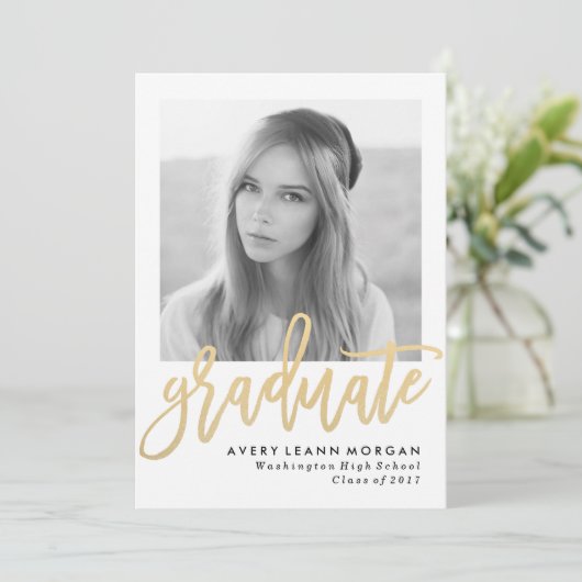 Luxeモダン Graduation発表(金ゴールド) 案内状 (スタンド正面)