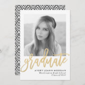 Luxeモダン Graduation発表(金ゴールド) 案内状 (正面/裏面)