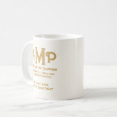 Luxe会社のアイボリーと金ゴールド3文字モノグラムロゴ コーヒーマグカップ (正面左)