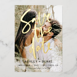 Luxe手書きスクリプト写真の日付を保存 箔招待状