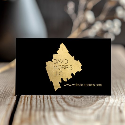 Luxe抽象芸術金ゴールドブラッシュストロークロゴ付き黒 名刺