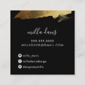 LUXE金ゴールドかわいらしグモダンラムトレンディーブラック スクエア名刺 (裏面)