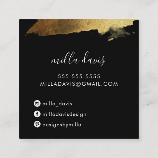 LUXE金ゴールドかわいらしグモダンラムトレンディーブラック スクエア名刺 (裏面)