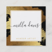 LUXE金ゴールドかわいらしグモダンラムトレンディーブラック スクエア名刺 (正面)