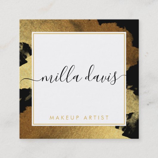 LUXE金ゴールドかわいらしグモダンラムトレンディーブラック スクエア名刺 (正面)