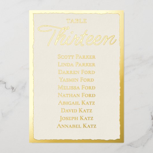 Luxe金ゴールドはっきりしたエッジベージュ色結婚の座席表 箔シーズンカード (正面)