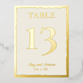 Luxe金ゴールドはっきりしたエッジベージュ色4.25インチx 5.6テーブル番号 箔シーズンポストカード (正面)