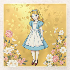 Luxe金ゴールドアリスIn Wonderland Glass Coaster ガラスコースター