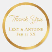 Luxe金ゴールドエッジベージュ色お名前結婚の日付 ラウンドシール (正面)