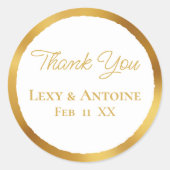 Luxe金ゴールドエッジホワイトお名前結婚の日付 ラウンドシール (正面)