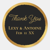 Luxe金ゴールドエッジ黒ありがとう結婚お名前の日付 ラウンドシール (正面)