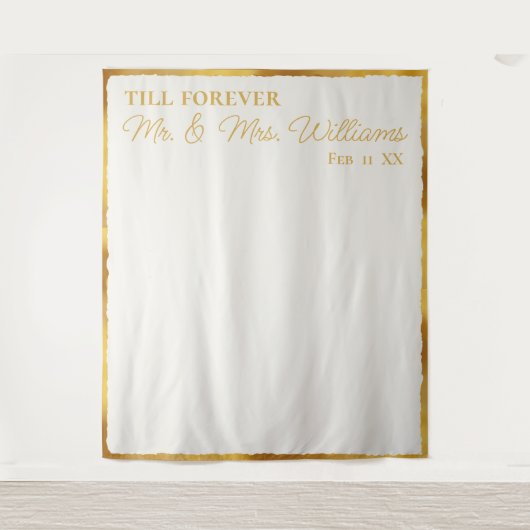 Luxe金ゴールドエッジ・オフ・ホワイト氏のバック結婚バック タペストリー (正面)