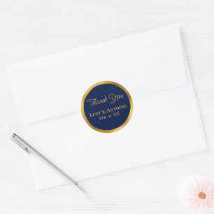 Luxe金ゴールドエッジNavy Blue Thank You Names Date ラウンドシール