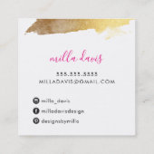 LUXE金ゴールドグかわいらしラマモダンーの輝くピンク スクエア名刺 (裏面)