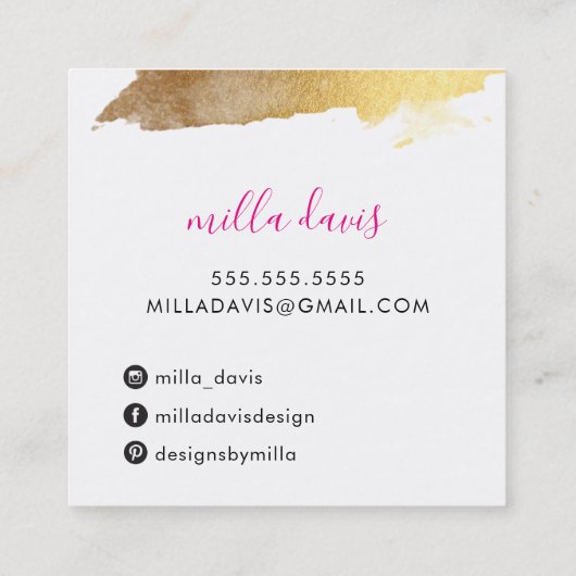 LUXE金ゴールドグかわいらしラマモダンーの輝くピンク スクエア名刺 (裏面)