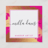 LUXE金ゴールドグかわいらしラマモダンーの輝くピンク スクエア名刺 (正面)