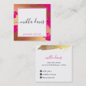 LUXE金ゴールドグかわいらしラマモダンーの輝くピンク スクエア名刺 (正面/裏面)
