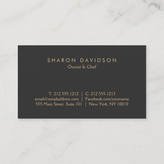 Luxe金ゴールドケータリングロゴレストランシェフダークグレー 名刺 (裏面)