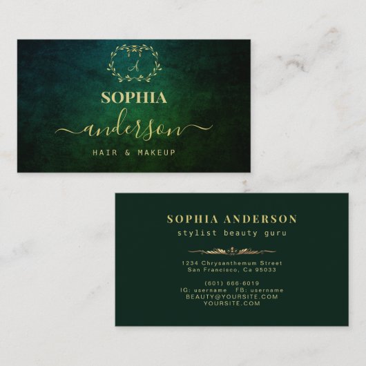 Luxe金ゴールドダークテクスチャ&ロゴ署名スクリプトバス 名刺 (正面/裏面)