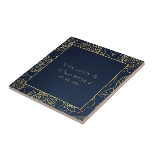 LUXE金ゴールドネイビーエレガントバラフローラ保存日 タイル (側面)