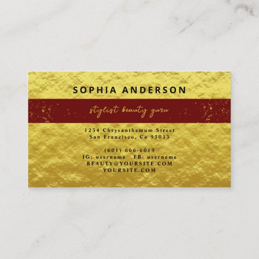 Luxe金ゴールドロゴ円の葉とグリッター金箔 名刺 (裏面)