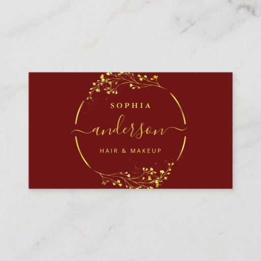 Luxe金ゴールドロゴ円の葉とグリッター金箔 名刺 (正面)