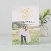 Luxe金ゴールド書道2枚の写真保存日時 箔招待状 (立ち正面)