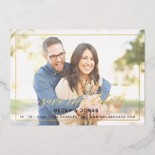 Luxe金ゴールド書道2枚の写真保存日時 箔招待状 (正面)