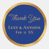 Luxe金ゴールド王室のエッジブルーありがとう名前日付 ラウンドシール (正面)