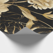 Luxe開花：ブラック&金ゴールドエレガンス ラッピングペーパー (角)