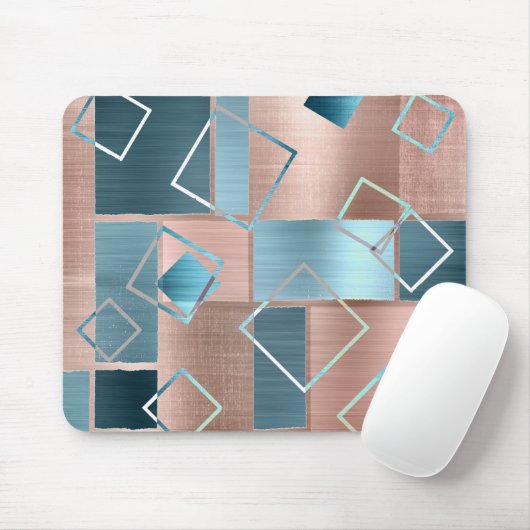Luxe Abstract | Blush Rose Gold and Teal Geometric マウスパッド (マウス)