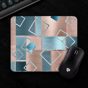 Luxe Abstract   Blush Rose Gold and Teal Geometric マウスパッド