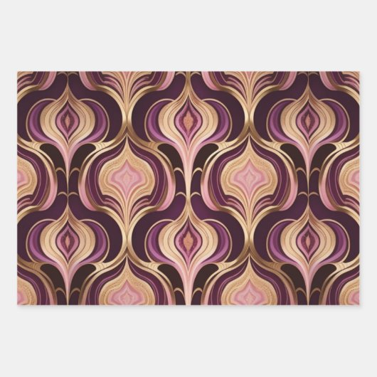 Luxe AIアートゴールドフォイルピンクバーガンディ ラッピングペーパーシート (正面)