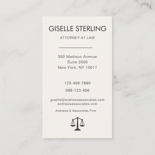 Luxe Attorney at Law Neutral Professional Photo  名刺 (裏面)