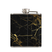 Luxe Blackと金ゴールド大理石テクスチャ フラスク (裏面)