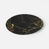 Luxe Blackと金ゴールド大理石テクスチャ ペーパープレート (アングル)