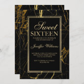 Luxe Blackと金ゴールド大理石テクスチャ 招待状 (正面/裏面)