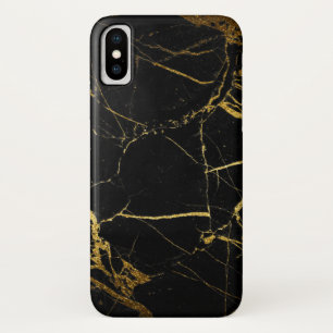 Luxe Blackと金ゴールド大理石テクスチャ iPhone X ケース