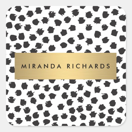 Luxe Black紙吹雪ドットII、金ゴールドバーシール スクエアシール (正面)