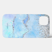 Luxe Blue Marble & Silverグリッター付/名前 – モノグラム Case-Mate iPhoneケース (裏面 (横))