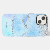 Luxe Blue Marble & Silverグリッター付/名前 – モノグラム iPhoneケース (裏面横)