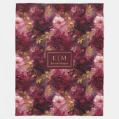 Luxe Blush Burgundy Gold Personalized Boho Floral  フリースブランケット (正面)